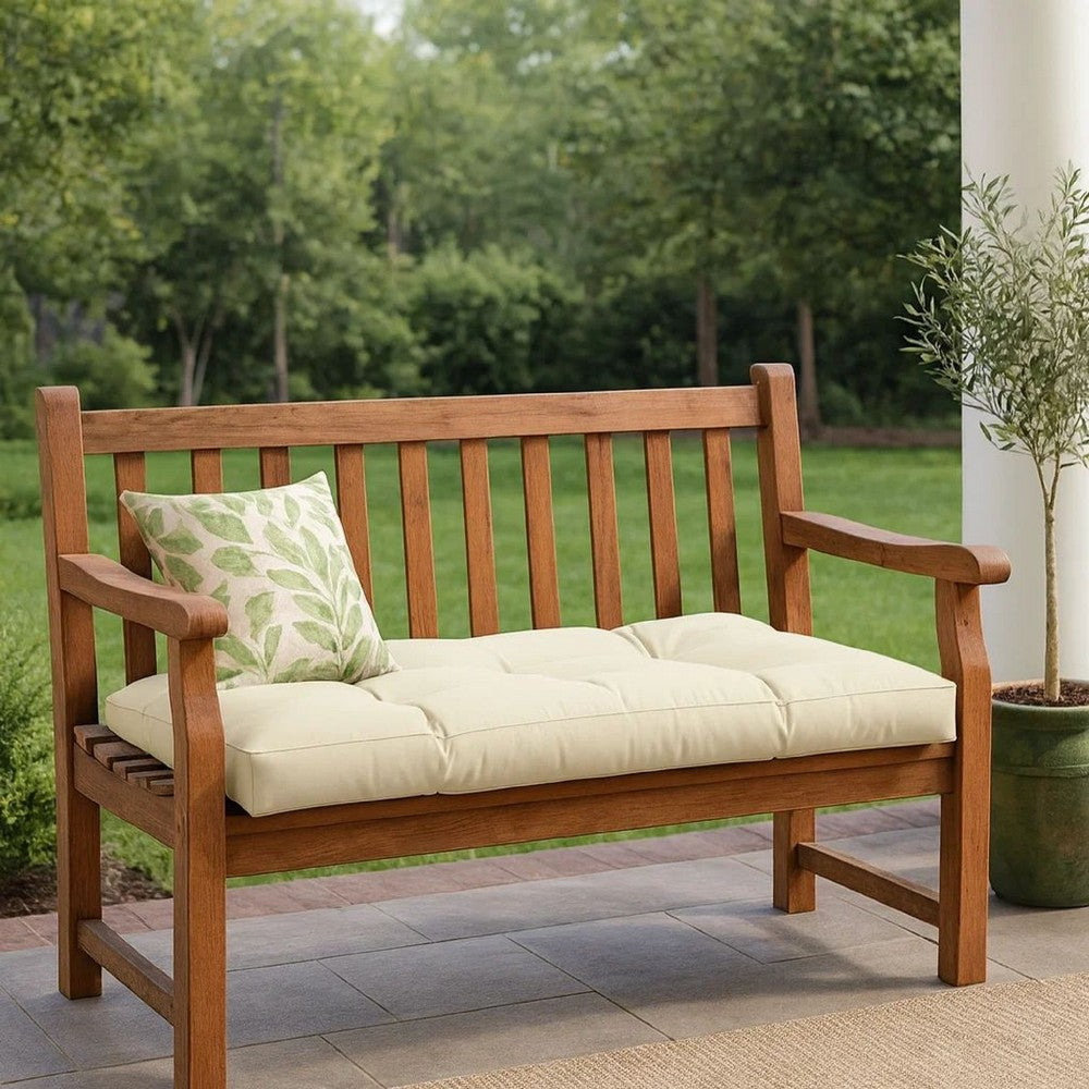 Moni Outdoor Cushion for Bench, Plush Tufted Ivory Oxford Fabric