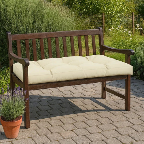 Moni Outdoor Cushion for Bench, Plush Tufted Ivory Oxford Fabric