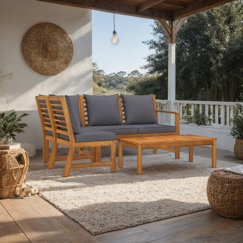 Roma 4pc Modular Outdoor Sofa and Table Set, Solid Acacia Wood, Gray