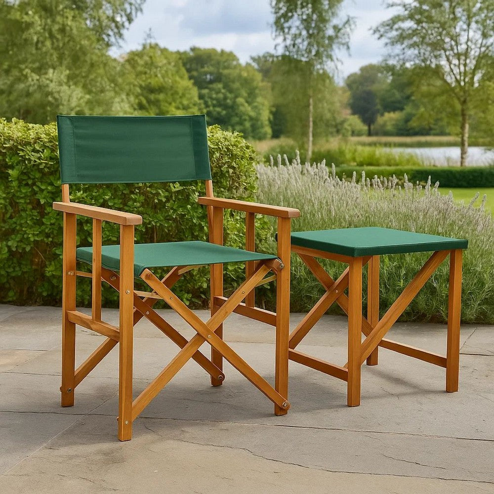 Buy Outdoor Foldable Directors Chair, Brown Acacia Wood, Green