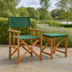 Outdoor Foldable Directors Chair, Brown Acacia Wood, Green Fabric