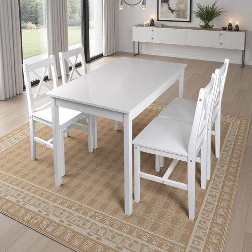 5pc Dining Table and Chairs Set, 43" Top Farmhouse White Pine Wood