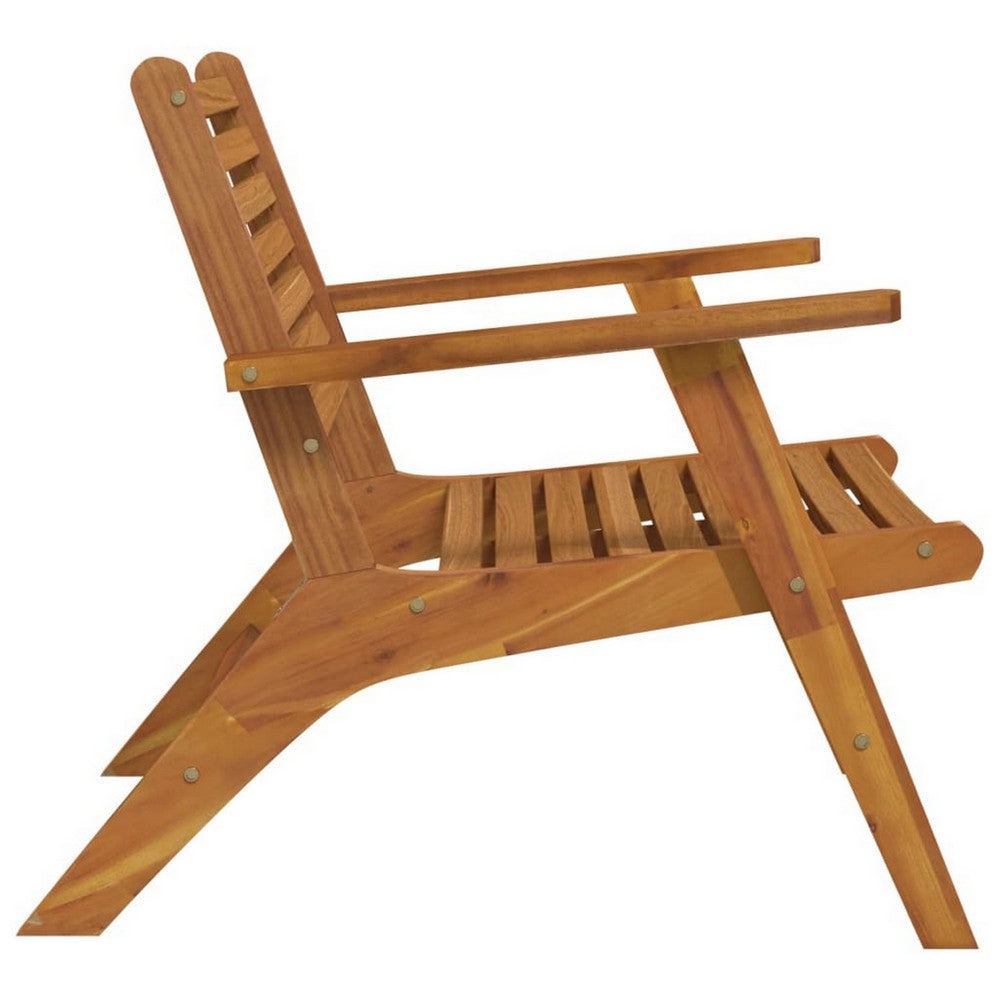 Outdoor Set of 2, Slatted Design, Acacia Wood, Brown Finish