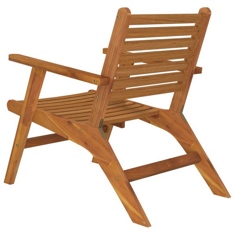 Outdoor Set of 2, Slatted Design, Acacia Wood, Brown Finish