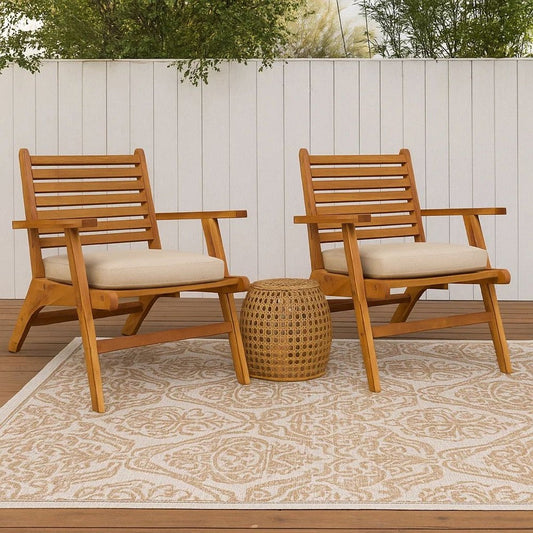 Outdoor Set of 2, Slatted Design, Acacia Wood, Brown Finish