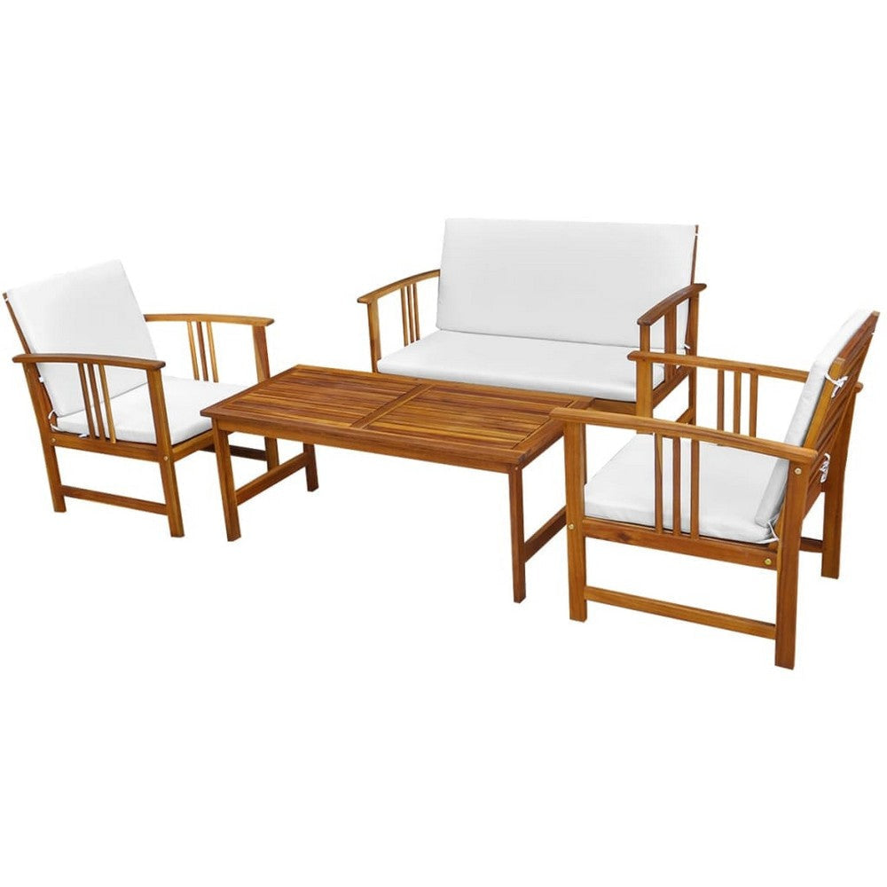 Roma 4pc Modular Outdoor Sofa and Table Set Brown Acacia Wood White BM326325