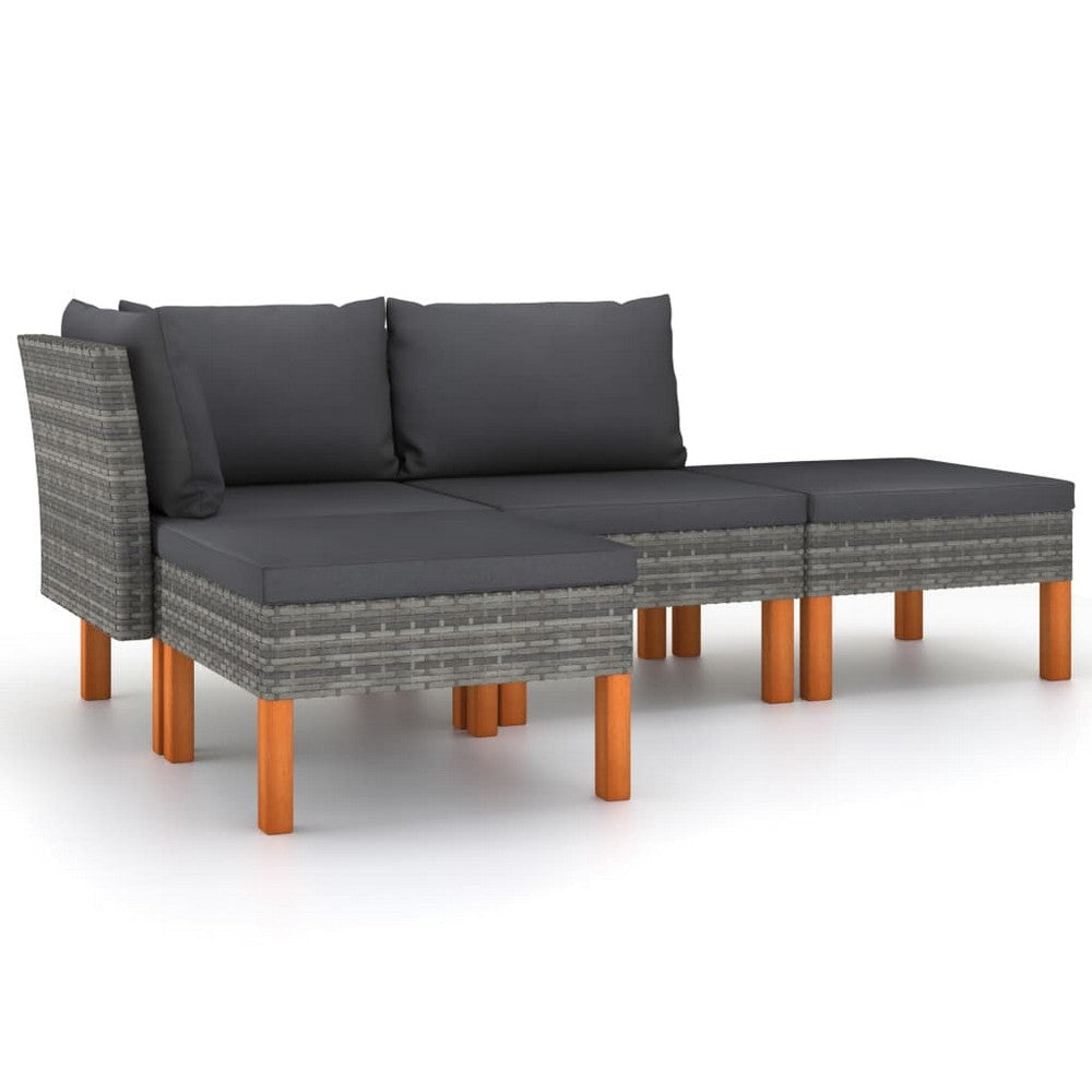 Feno 4pc Outdoor Modular Lounge Sofa Set 2 Ottomans Dark Gray Rattan BM326326