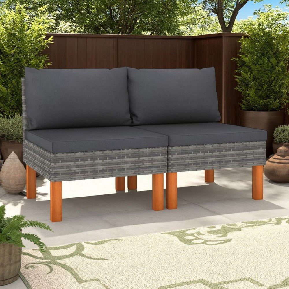 Feno 2pc Outdoor Modular Loveseat Sofa, Dark Gray Fabric, Poly Rattan