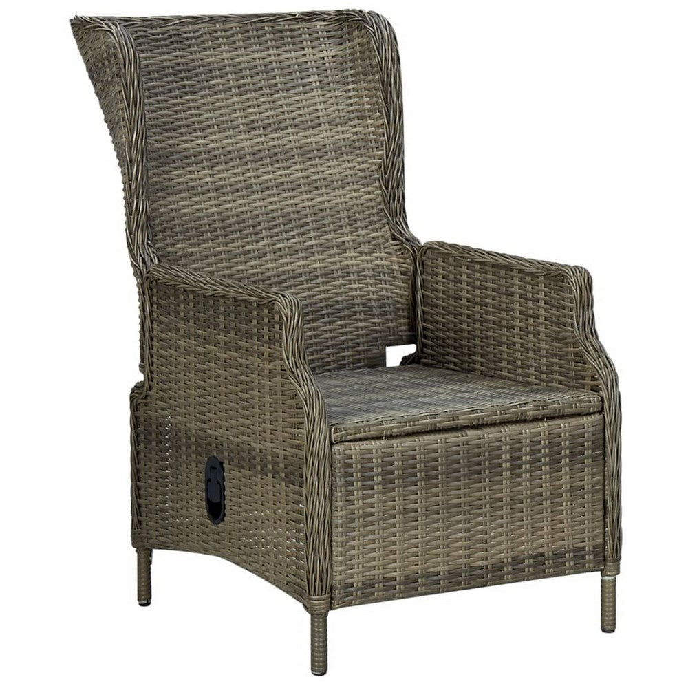 Outdoor Manual Reclining Chair, 2 Cushions, Brown Poly Rattan Woven