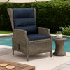 Outdoor Manual Reclining Chair, 2 Cushions, Brown Poly Rattan Woven