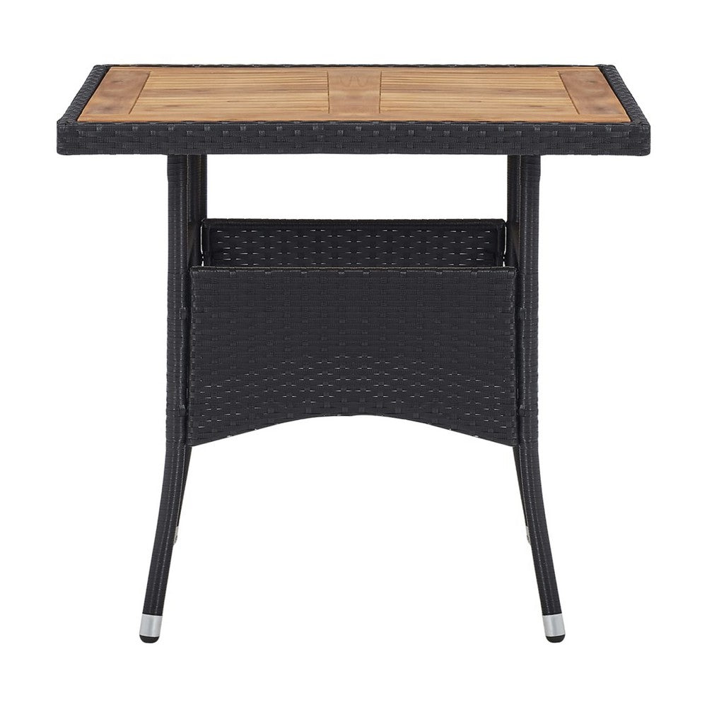Outdoor Dining Table, 31" Square Acacia Wood Top, Black Rattan Base