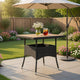 Outdoor Dining Table, 31" Square Acacia Wood Top, Black Rattan Base