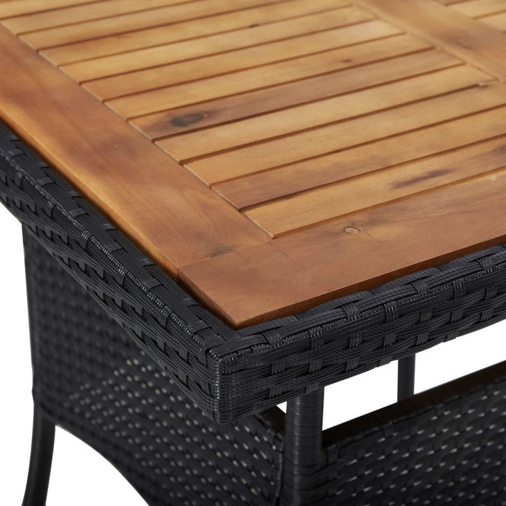 Outdoor Dining Table, 31" Square Acacia Wood Top, Black Rattan Base