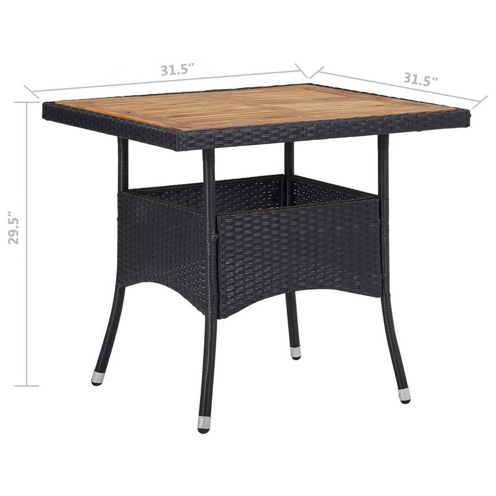 Outdoor Dining Table, 31" Square Acacia Wood Top, Black Rattan Base