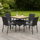 Outdoor Dining Table, 31" Square Acacia Wood Top, Black Rattan Base