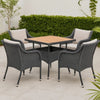 Outdoor Dining Table, 31" Square Acacia Wood Top, Black Rattan Base
