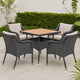 Outdoor Dining Table, 31" Square Acacia Wood Top, Black Rattan Base