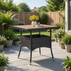 Outdoor Dining Table, 31" Square Acacia Wood Top, Black Rattan Base