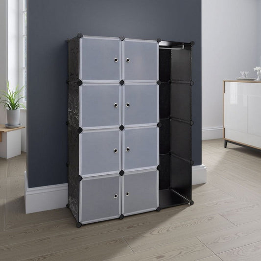 Modular Cabinet, 8 Storage n Hanging Compartments, Black White 59"
