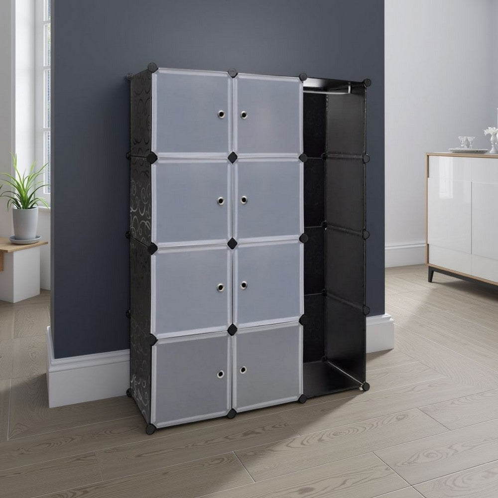 Modular Cabinet, 8 Storage n Hanging Compartments, Black White 59"