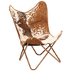 Modern Butterfly Accent Chair, Gold Metal Legs, White Brown Leather