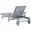 Outdoor Sun Chaise Lounger, Slatted Gray Acacia Wood Frame w Wheels