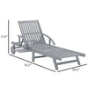 Outdoor Sun Chaise Lounger, Slatted Gray Acacia Wood Frame w Wheels