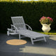 Outdoor Sun Chaise Lounger, Slatted Gray Acacia Wood Frame w Wheels
