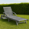 Outdoor Sun Chaise Lounger, Slatted Gray Acacia Wood Frame w Wheels