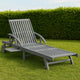 Outdoor Sun Chaise Lounger, Slatted Gray Acacia Wood Frame w Wheels