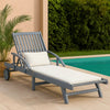 Outdoor Sun Chaise Lounger, Slatted Gray Acacia Wood Frame w Wheels