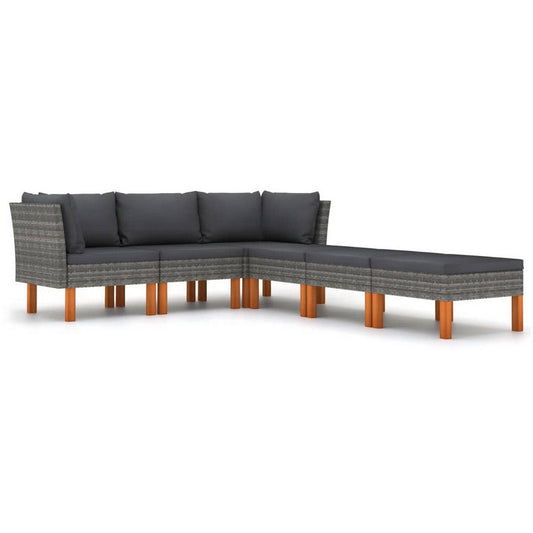 Feno 6pc Outdoor Modular Lounge L Sofa, 3 Ottomans, Dark Gray Rattan