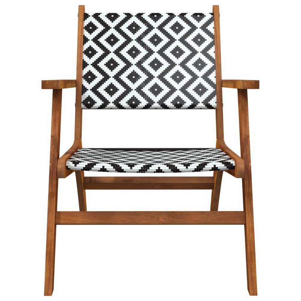 Outdoor Set of 2 Black White Print Brown Solid Acacia Wood BM326335