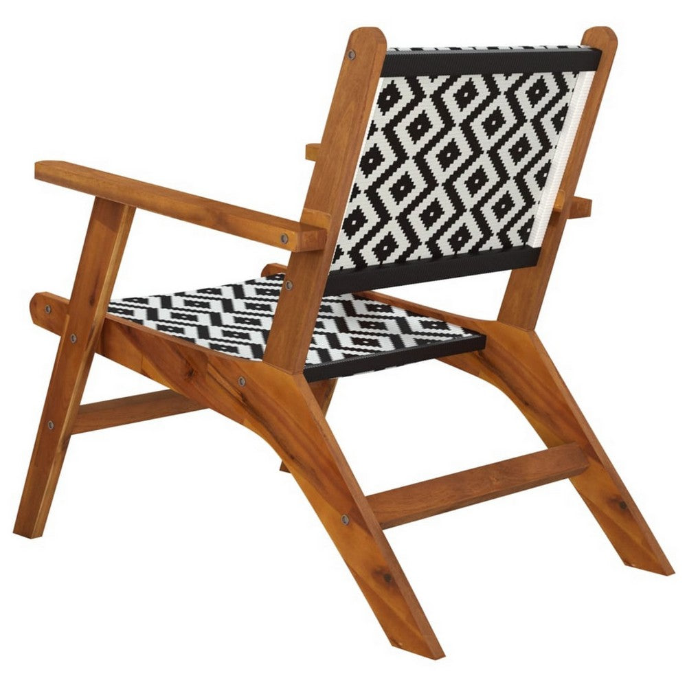 Outdoor Set of 2, Black White Print, Brown Solid Acacia Wood