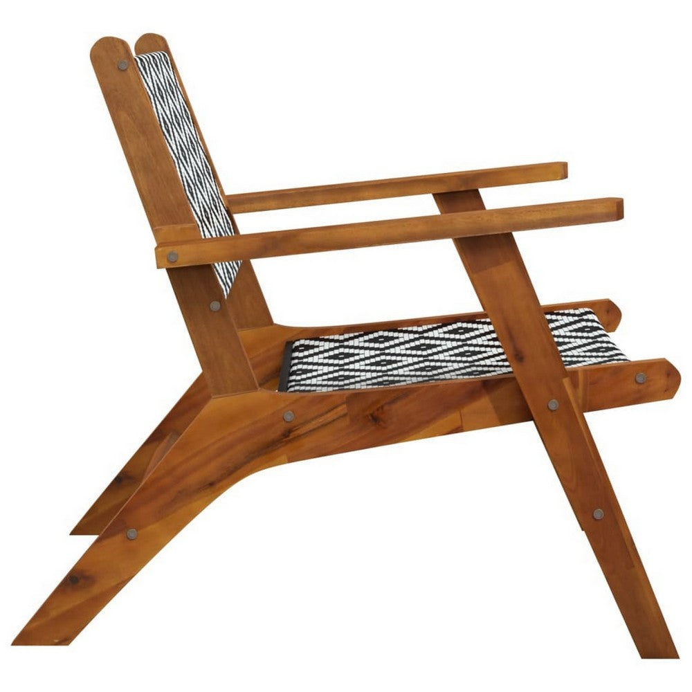 Outdoor Set of 2, Black White Print, Brown Solid Acacia Wood