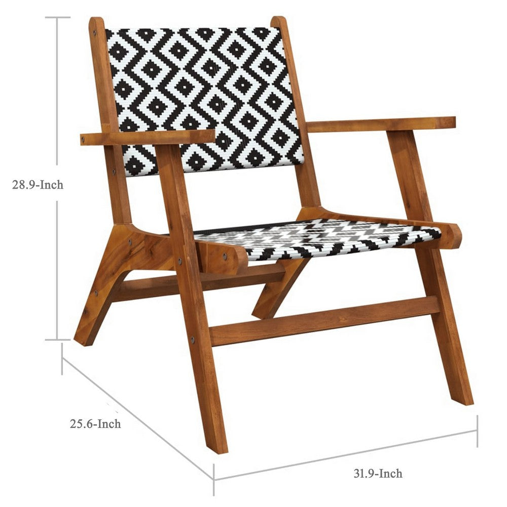 Outdoor Set of 2 Black White Print Brown Solid Acacia Wood BM326335