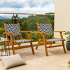 Outdoor Set of 2, Black White Print, Brown Solid Acacia Wood