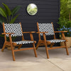 Outdoor Set of 2, Black White Print, Brown Solid Acacia Wood