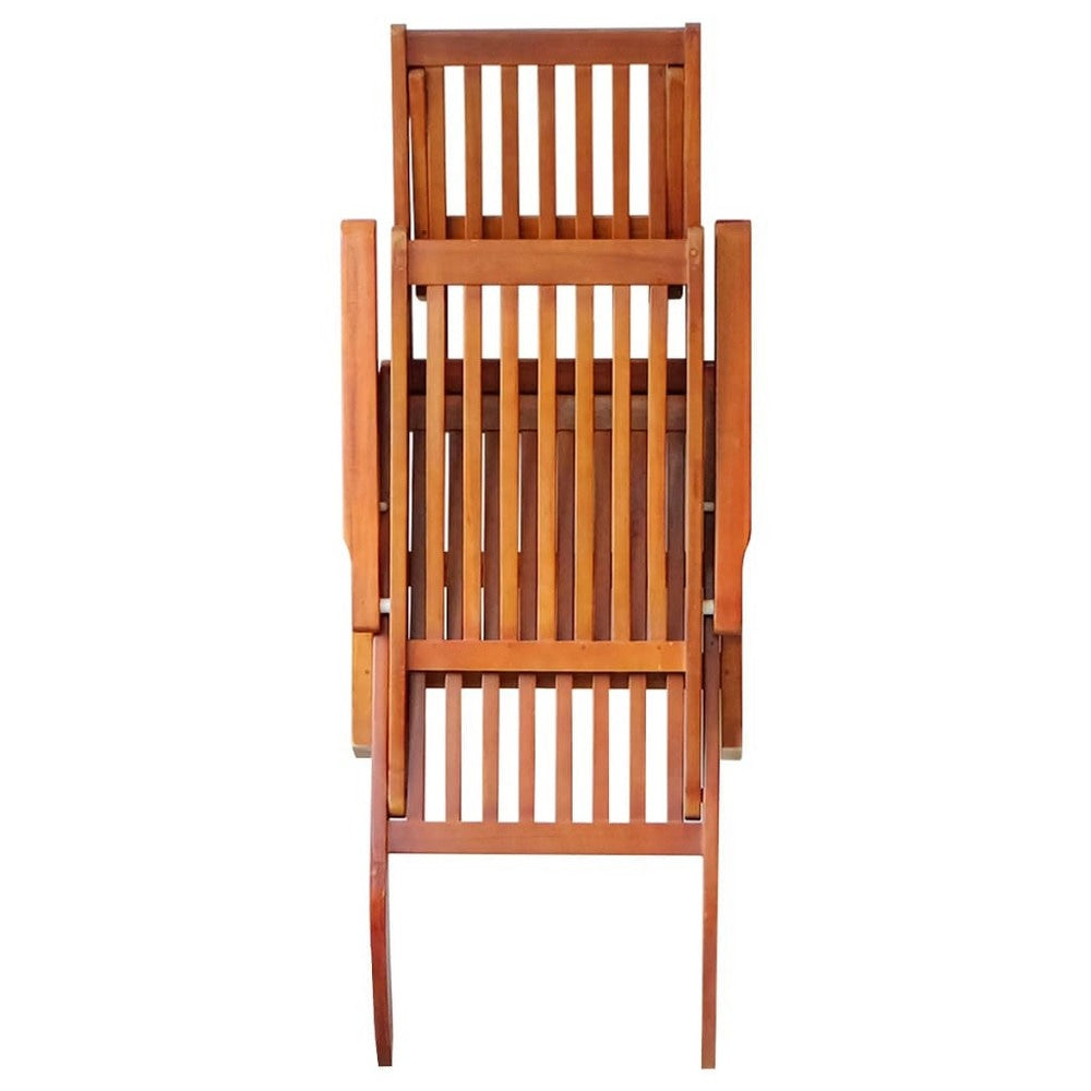 Outdoor Deck Chaise with Footrest Gray Cushion Acacia Wood BM326337