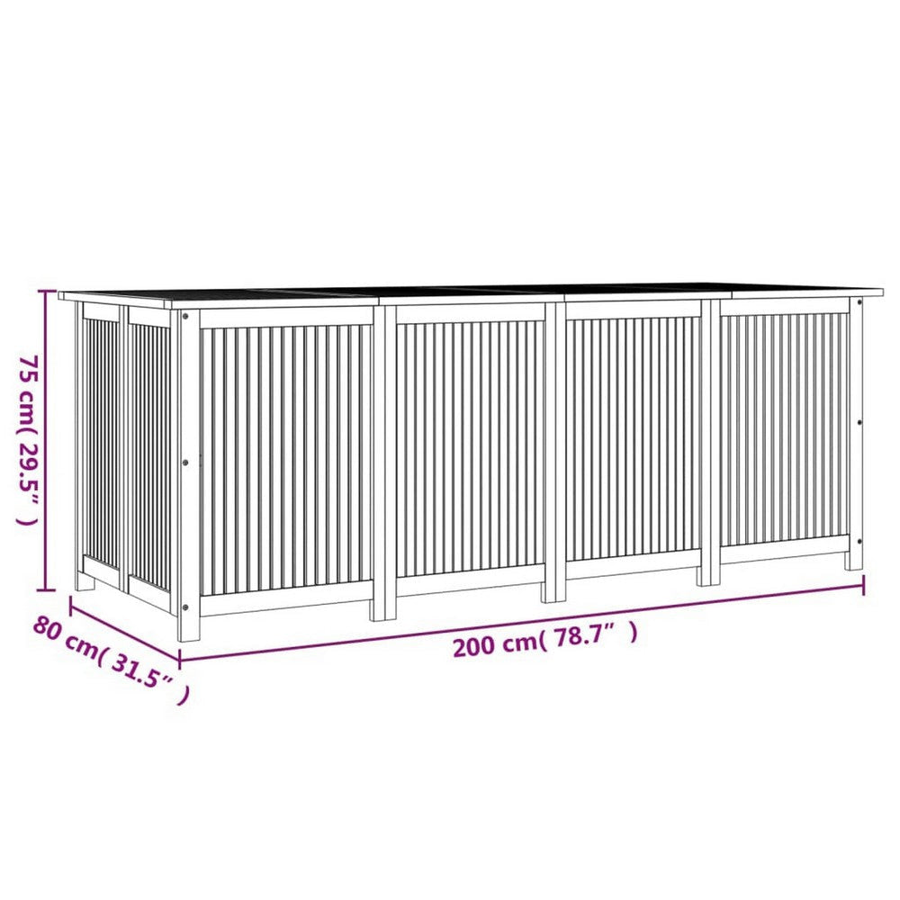 Outdoor Storage Box w Lift Top Fluted Natural Brown Acacia Wood 79’’ BM326338