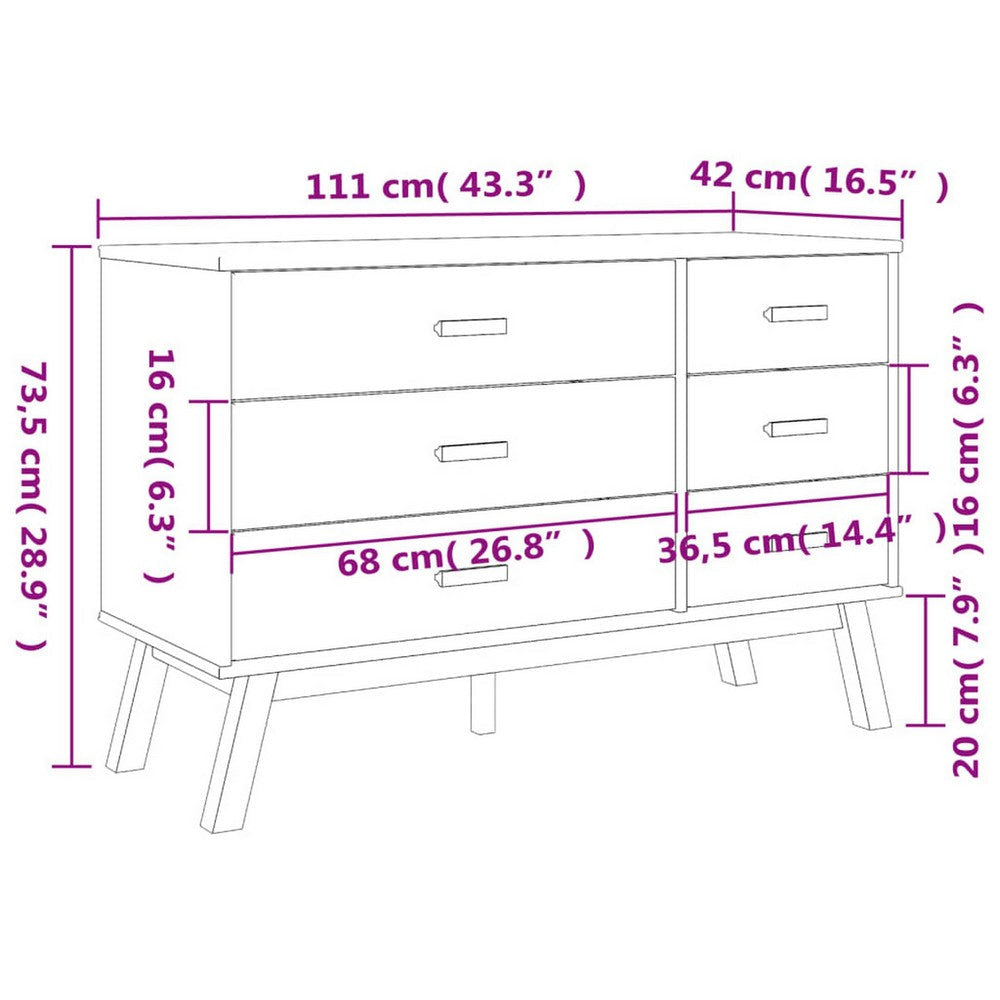 Sideboard Cabinet Dresser 6 Drawers Modern 44’’ Brown Solid Wood BM326339