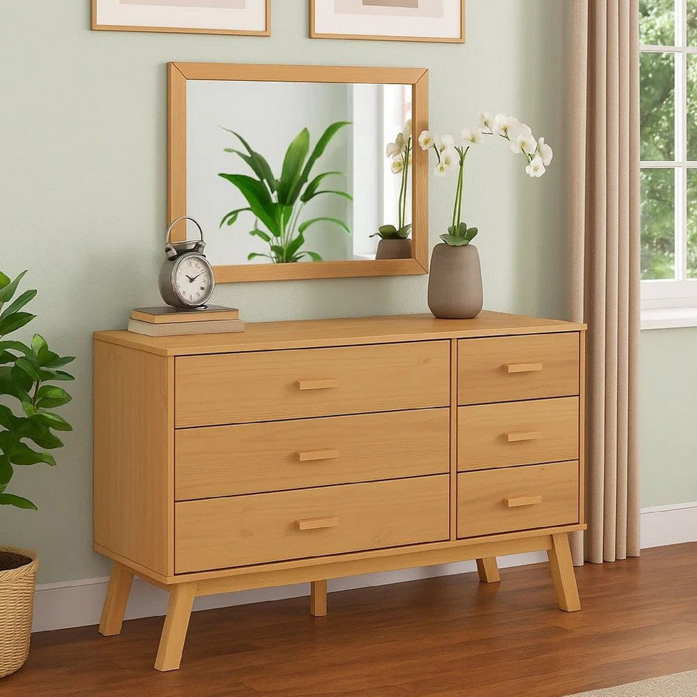 Sideboard Cabinet Dresser, 6 Drawers, Modern 44" Brown Solid Wood