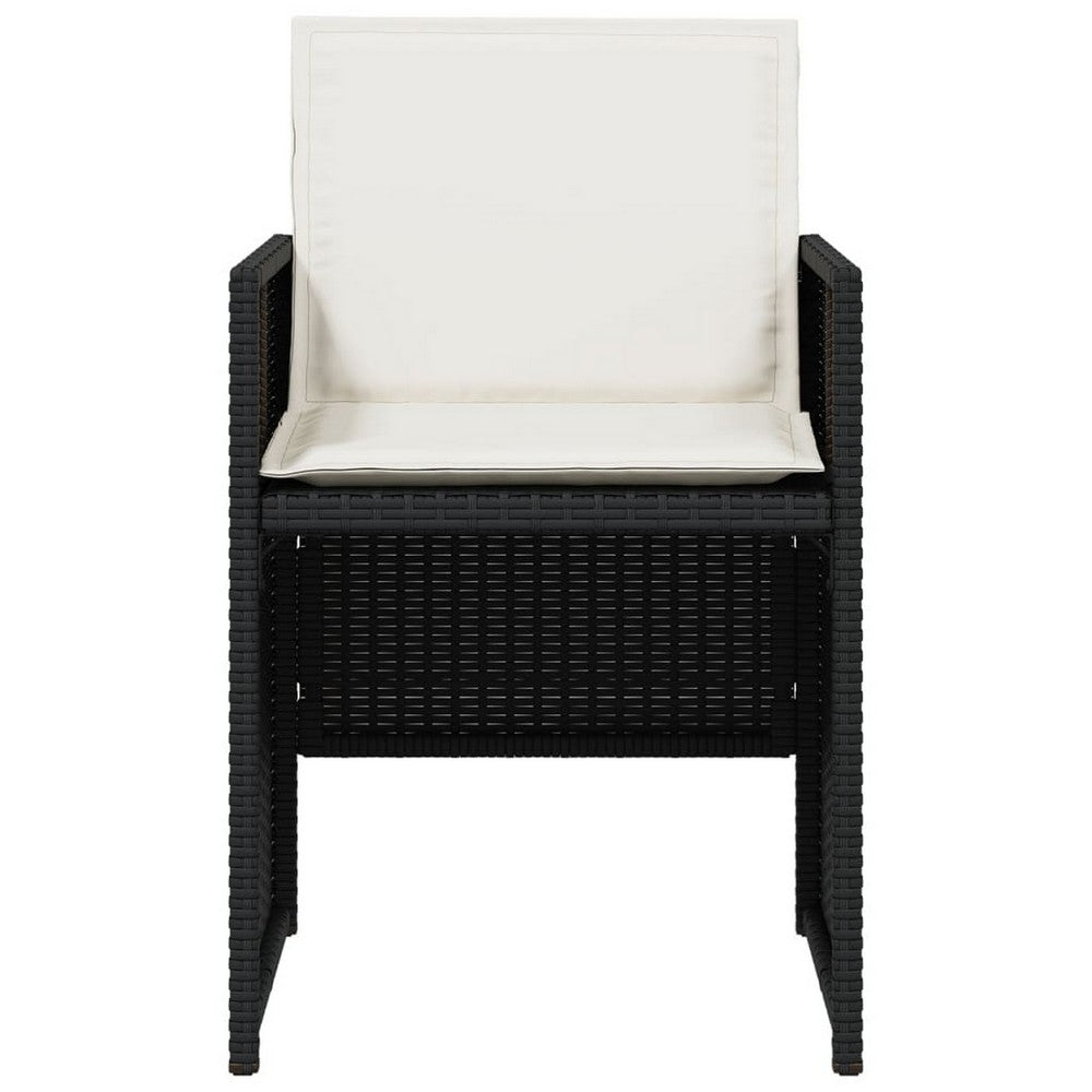 Outdoor Set of 4 with White Cushions, Black Rattan Woven Frame