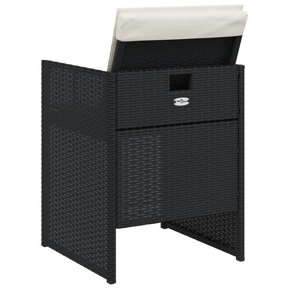 Outdoor Set of 4 with White Cushions, Black Rattan Woven Frame