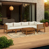 Lave 6pc Outdoor Modular L Sofa Set, Ivory, Brown Wood Coffee Table