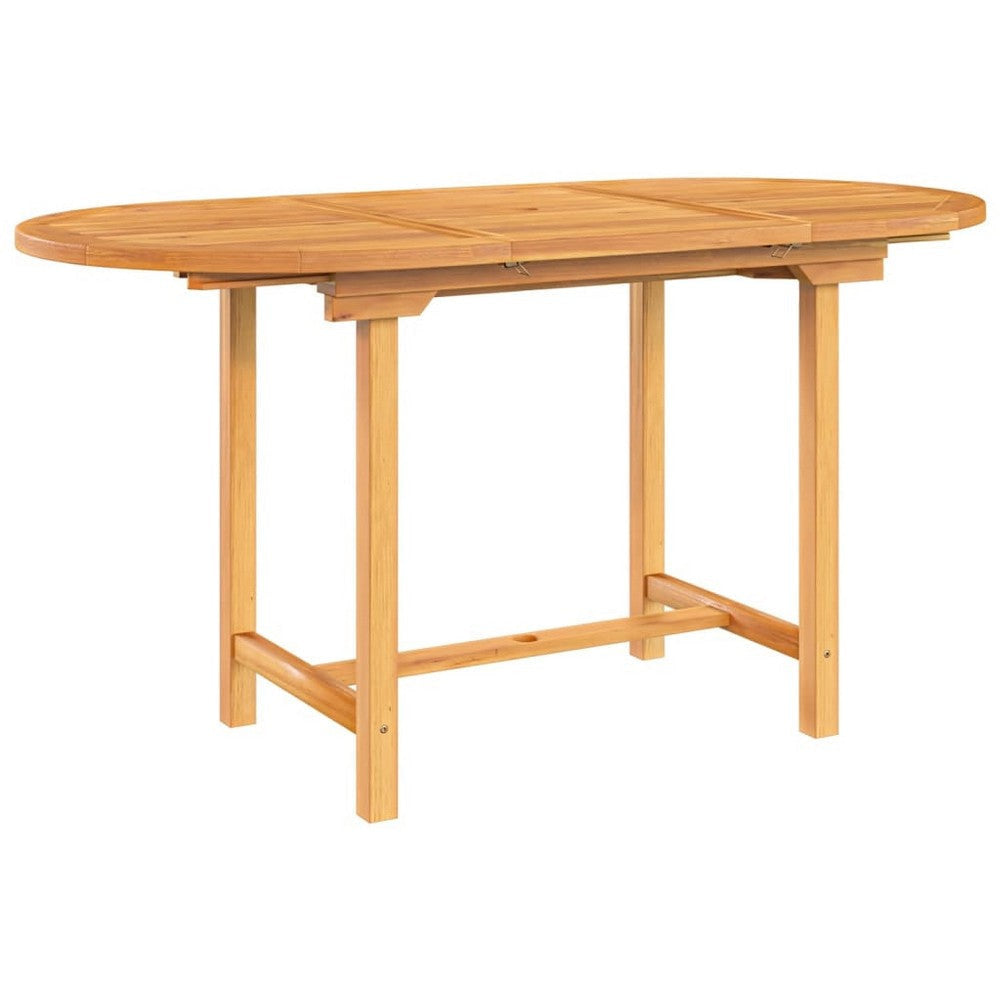 Outdoor Dining Table, 43-63 Inch Extendable Oval Top, Sanded Teak Wood
