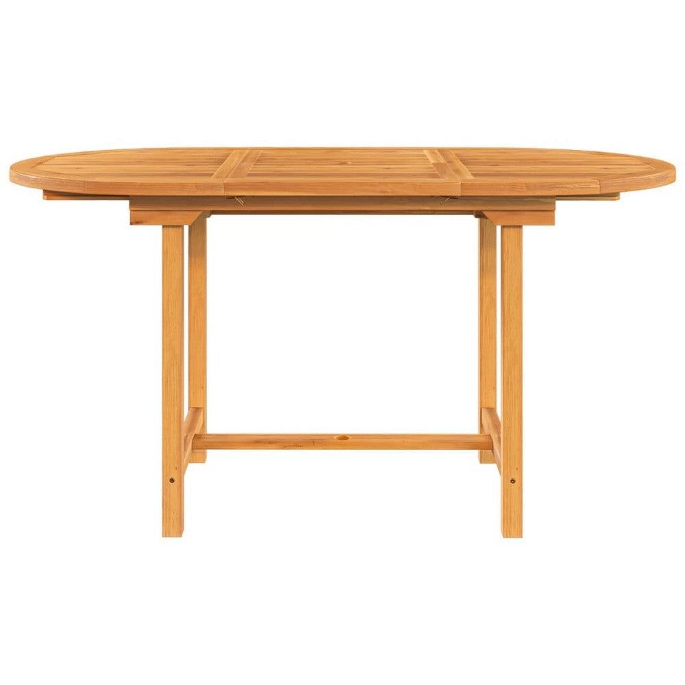 Outdoor Dining Table 43-63 Inch Extendable Oval Top Sanded Teak Wood BM326344