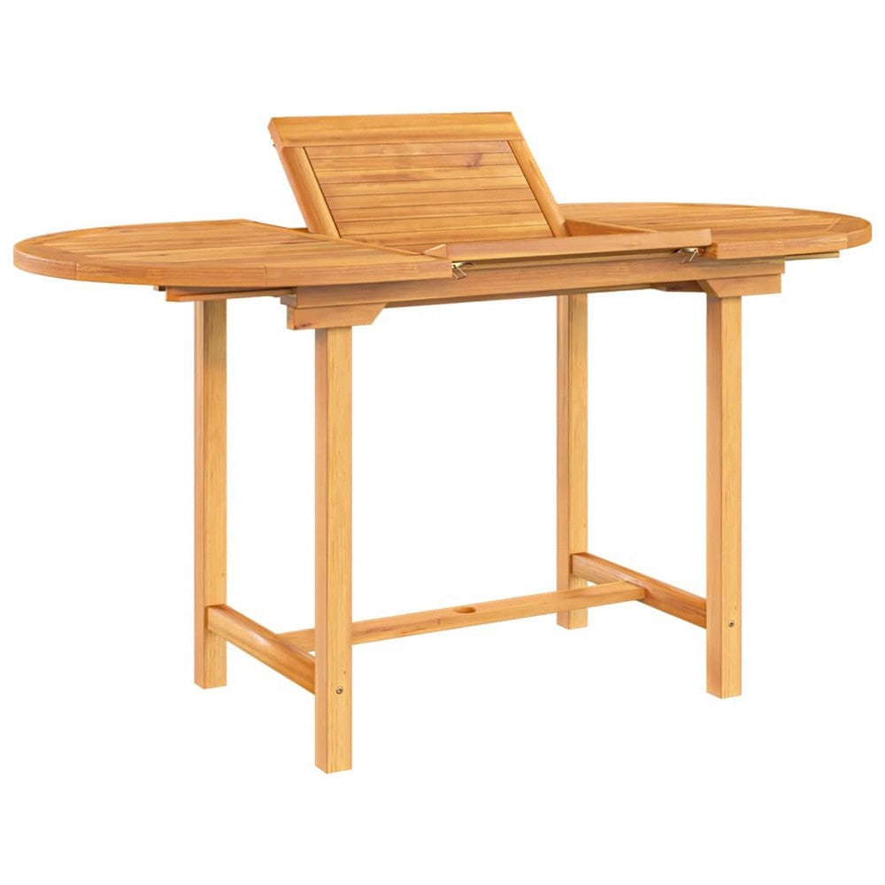 Outdoor Dining Table 43-63 Inch Extendable Oval Top Sanded Teak Wood BM326344