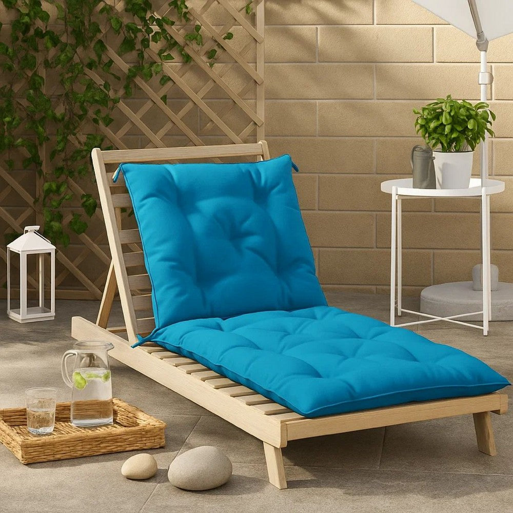 Claire Outdoor Cushion for Bench, 71", Blue Tufted Oxford Fabric