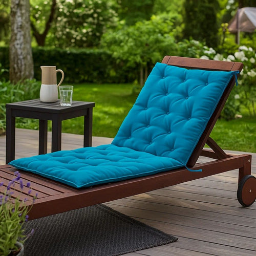 Claire Outdoor Cushion for Bench, 71", Blue Tufted Oxford Fabric